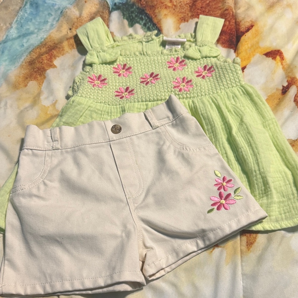Little Lass Light Green Lace Trim Top